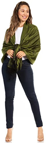 Sakkas FUPashPais95AG Lightweight Zwei Tone Paisley Design Pashmina Fringe Schal/Stola/Wrap - Olivgrün/Schwarz