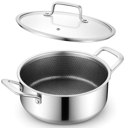 Servierpfanne Kratzfest - Pfanne Edelstahl - Premium Antihaft Servierpfanne mit Deckel - Pfanne mit Deckel - Schmorpfanne mit Griffe (24 cm)