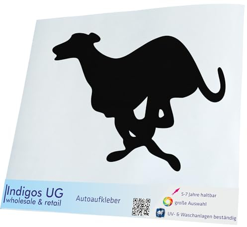 INDIGOS UG Auto Aufkleber Auto - 180x120 mm - Windhund - schwarz - Selbstklebender Sticker für Auto, Fenster, Bus oder LKW - UV-beständig & wetterfest