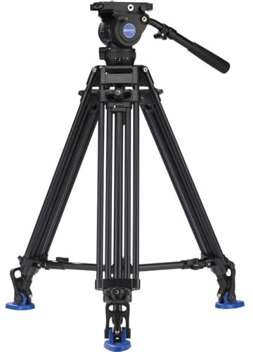Benro Aluminum Alloy Twin Leg Video Tripod Kit, Includes Video Head, QR13 QR Plate, BS02 Pan Handle, ML08 Mid-Level Spreader, Deluxe Carry Case, 63' Maximum Height, 17.6 lb. Load Capacity- Black (BV8)