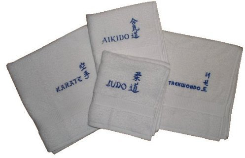 S.B.J - Sportland Duschtuch/Badetuch aus Frottee mit Bestickung Judo Text und Schriftzeichen/Kanji rot