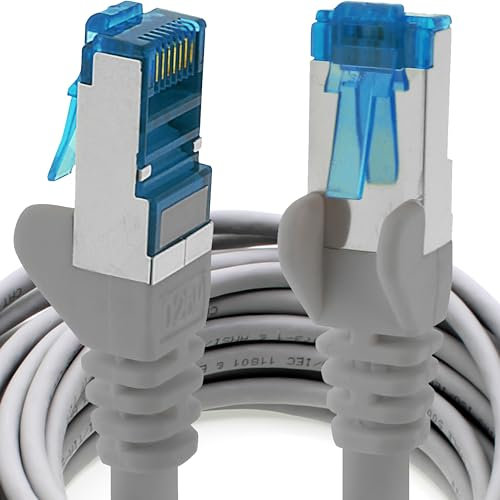1aTTack.de, Cavo di rete CAT6a da 10 m, cavo di rete grigio, cavo patch da 10000 Mbit/s, SFTP PIMF, 500 MHz, compatibile con CAT5, CAT6, CAT7, CAT8, per DSL, Internet, switch, router, 1 pezzo