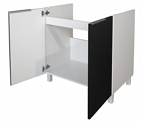 Berlioz Créations CE8BN Spülenunterschrank für Küche, in schwarzem Hochglanz, 80 x 52 x 83 cm, 100 Prozent französische Herstellung