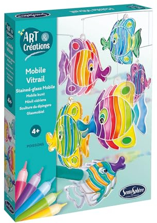 Sentosphère 3902420 Bastelset Mobile Fische, DIY Kreativ-Set für Kinder ab 4 Jahren