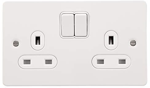 Schneider Electric Ultimate Flat Plate - Switched Double Power Socket, Single Pole, 13A, GU3220WPW, Painted White with White Insert