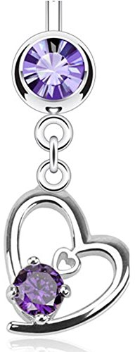 Paula & Fritz® Bauch-nabelpiercing Chirurgenstahl Herz-Anhänger Zirkonia Silber Lila Banane Bauch-Piercing Bananabell Nabel-Piercing