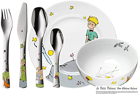 WMF Der kleine Prinz Kinder Geschirrset 6-teilig Kindergeschirr mit Kinderbesteck Edelstahl, mit Namensgravur, ab 6 Jahre, Cromargan poliert, spülmaschinengeeignet, Gravurgeschenk für Taufe oder Geburtstag