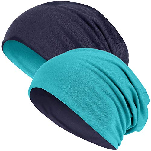 Hatstar® 2in1 Reversible Unisex Beanie | Damen und Herren Mütze | Übergangsmütze für Frühling und Sommer | SoftTouch Poly - Baumwolle | leicht & weich (2 in 1 Petrol/Navy)