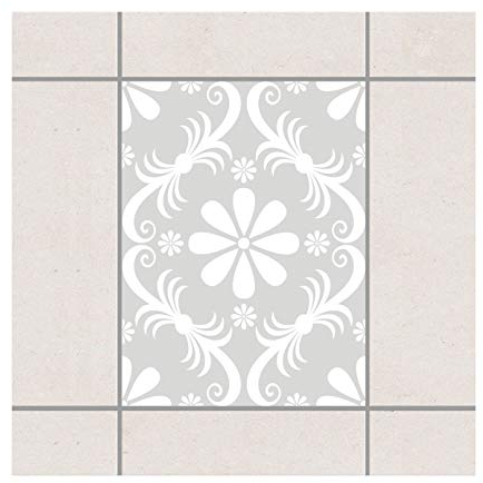 Pattern Design GmbH Fliesenaufkleber - Blumendesign hellgrau 20 cm x 15 cm - Setgröße: 20 Stück