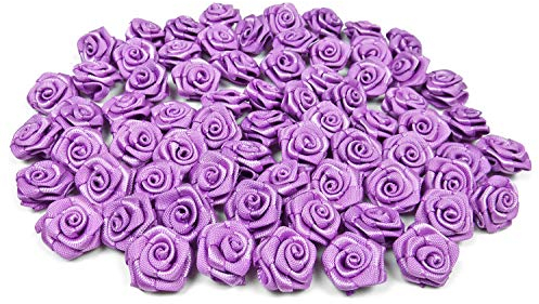 Rosen 15 mm x 20 Stück Satinrosen Aufnäher Deko Blumen Röschen zum Basteln Haarschmuck kleine Rosenköpfe Farbe: flieder 462