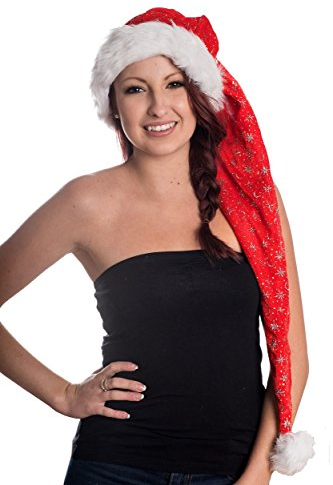 Ciffre Lange Weihnachtsmütze Nikolausmütze Rot Plüsch mit Glitzer Staub X5