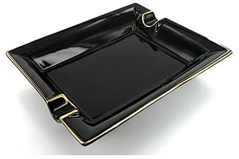 HA - Cenicero para puros (porcelana, 2 estantes, 653 g), color negro y dorado