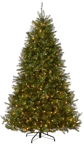 National Tree Company 7.5 ft Pre-Lit Dunhill Fir Artificial Christmas Tree, 700 LED Lights, 2,514 Tips, Foot Pedal, 10 Light Functions, Includes Stand, Green