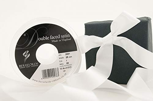 Berisfords 3501 Double Satin Ribbon, 01 White, 20 m
