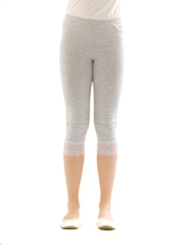 Mädchen Kinder Leggings Leggins Hose Capri 3/4 kurz mit Spitze Baumwolle Hell-Grau 116