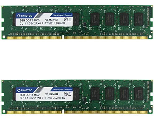 Timetec Hynix IC 16 Go (2 x 8 Go) DDR3L 1600 MHz PC3-12800 sans Tampon ECC 1,35 V CL11 2Rx8 Double rangée 240 Broches UDIMM Serveur mémoire RAM Module de Mise à Niveau