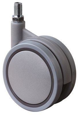 BSRollen Kunststoff-Doppelrolle, grau, Durchm. 75 mm, Traglast 50 kg, Gewindestift, für harte Böden, VE 8 Stück