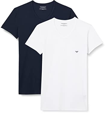 Emporio Armani Uomo 2-Pack V Neck T-Shirt Essential Core Logoband T-Shirt, Bianco Blu Navy, XL