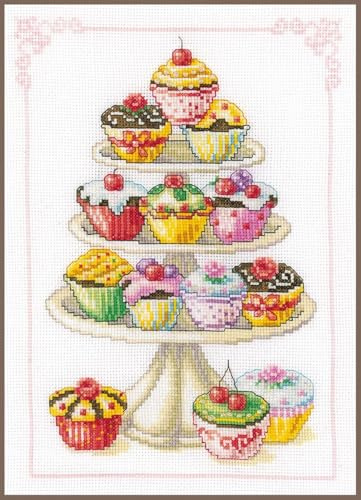 VERVACO Gezählter Kreuzstich Stickpackungen DIY Stickbilder Muffins Wanddekoration Handarbeit Set für Erwachsene Kreatives Handwerk ca. 21 x 29 cm Kreuzstichbilder Set Hausdeko