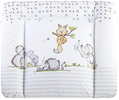 BORNINO HOME Wickelauflage, Mädchen/Junge, abwaschbar, wasserfest, PVC-Cover, Öko-Tex, 75x85 cm, Igel-Fuchs-Motiv