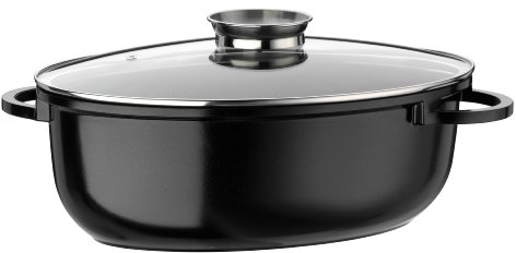 GSW Ceramica - Fuente Ovalada Grande con Tapa de Cristal, 38 centímetros