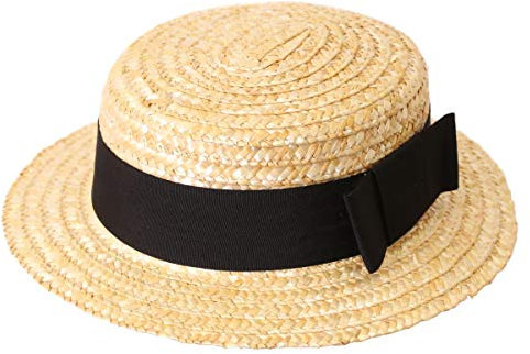 0112PDPOCV4 ILOVEFANCYDRESS Chapeau de canotier de Paille Couleur blé pour Homme avec Son Ruban Noir.