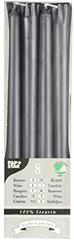8 Leuchterkerzen Ø 22 mm · 250 mm grau aus 100 % Stearin.