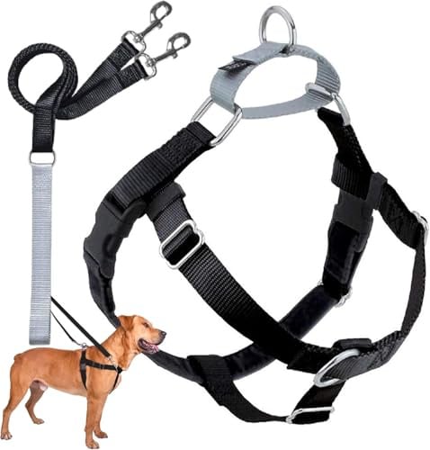 2 Hounds Design Freedom No Pull Dog Harness, Adjustable Harness and Leash Set, Easy Walking & Comfortable Control, Fits Small, Medium & Large Dogs, Solid Colors, Made in USA, 1 XL, Black