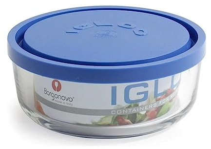 BORGONOVO 6277515 Igloo Aufbewahrungsbox aus Glas, rund, 15 cm, transparent/blau