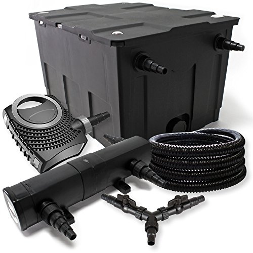 SunSun Komplettset: CBF-550 Teichfilter bis 60000L Teichfilteranlage als Durchlauffilter, NEO10000 Teichpumpe 10000l/h 80W, CUV-224 Teichklärer UVC Klärer mit 24W, 25m Teichschlauch 25 mm, Y-Verteiler