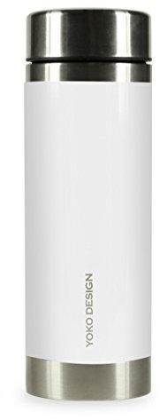 YOKO DESIGN Théière Isotherme Double Paroi en Acier Inoxydable, sans BPA, Gourde réutilisable éco-Responsable pour Thé, Sport, Enfant, Bureau, Voyage 350 ML Blanc