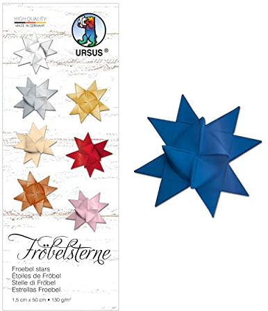 Ursus 3210039 - Papierstreifen für Fröbelsterne, königsblau, aus Tonzeichenpapier 130 g/qm, ca. 1,5 x 50 cm, 80 Streifen für ca. 20 Sterne, Bastelklassiker zur Weihnachtszeit