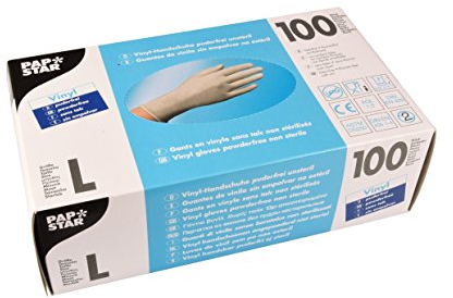 Papstar 12234 - Scatola guanti in vinile, misura L, confezione da 100, colore naturale