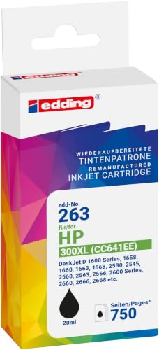 edding Druckerpatrone EDD-263 - Einzelpatrone - Schwarz - 21 ml - Reichweite 870 Seiten - Ersetzt HP 300XL (CC641EE)