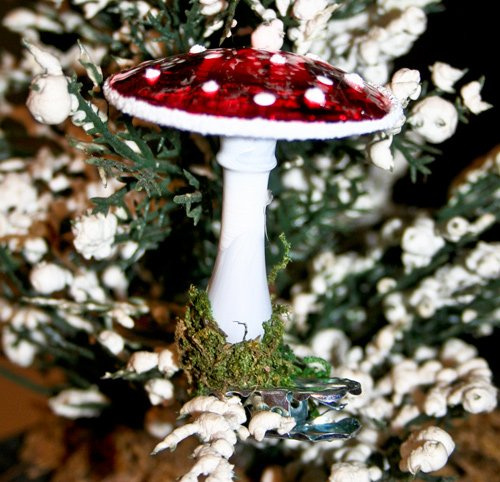 Lauschaer Glaskunst-Christbaumkugel Fliegenpilz mit flachem Hut - 3 Stück
