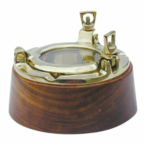 Maritimer Aschenbecher Bullauge Durchmesser 12cm Holz & Messing