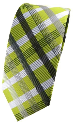 TigerTie Schmale Krawatte grün hellgrün silber grau anthrazit kariert - Tie Binder
