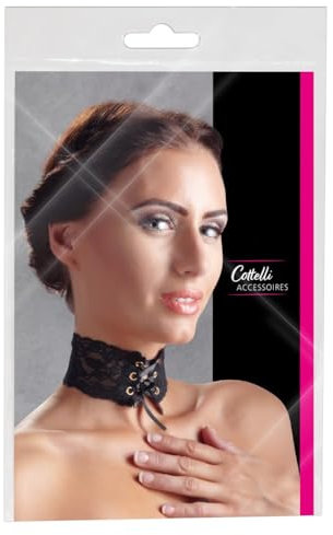 Cottelli Collection Acessoires- elegantes Halsband für Frauen, sexy Halsschmuck aus Spitzenband, verstellbarer Choker, schwarz