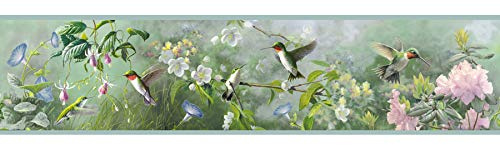 Chesapeake HTM48531B Ruby Green Hummingbird Garden Wallpaper Border