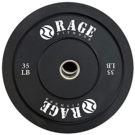 Rage Fitness Olympic Bumper Plate (10lb, 15lb, 25lb, 35lb, 45lb - SOLD INDIVIDUALLY), Rubber Formula With Steel Insert, Strength Training, Bench Press, Squats, Powerlifting, Weight Training, Home Gym