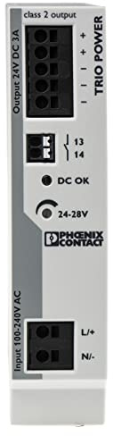 PHOENIX CONTACT TRIO-PS-2G/1AC/24DC/3/C2LPS Primary Contact Power Supply Trio Power with Push-in Connector for Rail Mounting, 1-Phase Input, 24V DC / 3A C2LPS Output