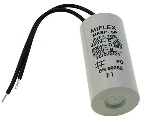 Miflex Miflex 312473Anlaufkondensator Motorkondensator, grau, 2 µF 450 V 25 x 51 mm Kabel 2 uF