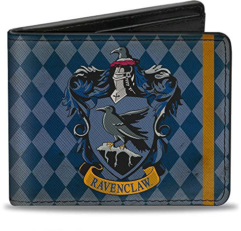 Buckle-Down Herren Wallet Ravenclaw Crest/Diamonds Weathered Blues/Gold Reisezubehör-Bi-Fold-Brieftasche, Mehrfarbig, Einheitsgröße