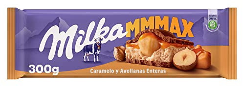 Milka MMMAX Grande tablette de chocolat au lait alpin avec noisettes entières, garniture à la crème de bonbons et saveur crème au lait 300 g