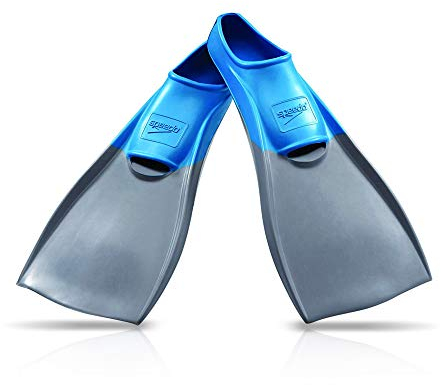 Speedo Unisex – Erwachsene Swim Training Fins Rubber Long Blade Schwimmflossen aus Gummi, Lange Klinge, blau/grau, M-Men's Shoe Size 7-8 | Women's Shoe Size 8.5-9.5