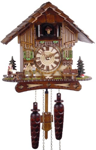 Eble Kuckucksuhr Kuckuckuhr Echtholz NEU batteriebetriebenes Quartzwerk Kuckuckruf Musikanten 26cm- 17563