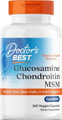 Doctor's Best Glucosamine Chondroitin MSM med OptiMSM, stöder hälsosam | Ledhälsovårdsstöd för kvinnor och män, näringsstöd för ledstyrka, hår, hud och naglar, glutenfri