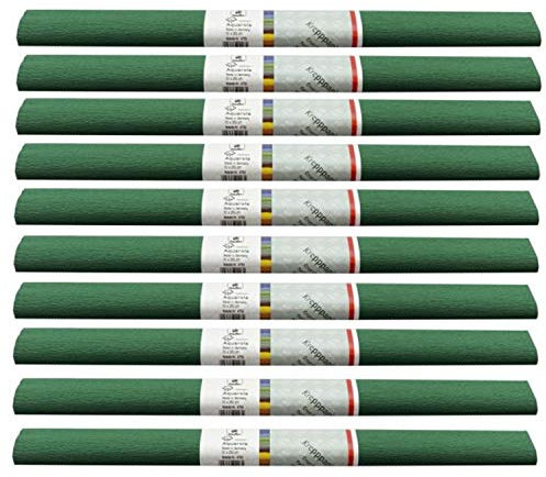 PARTY DISCOUNT wasserfestes Krepppapier | 250x50 cm | Feinkrepp Maibaum Dekoration Farbecht (Dunkel Grün, 10 Rollen)