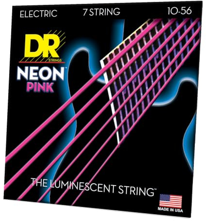 DR Strings Hi-Def Neon Pink NPE7-10 – E-Gitarre 7-Saiter 10-59 | UV- & Schwarzlicht-Effekt, K3-Beschichtung, Lange Haltbarkeit, Klarer Klang, Hex Core, Silver Plated Steel