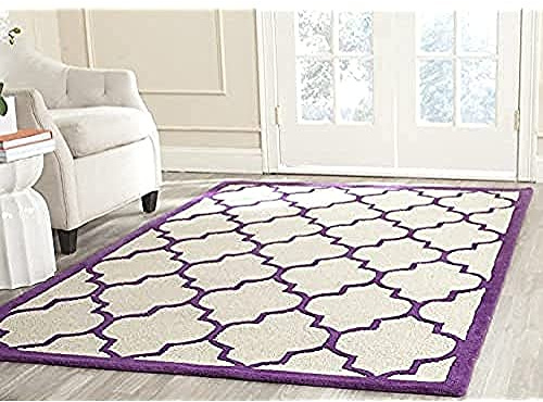 SAFAVIEH Geometrisch Teppich für Wohnzimmer, Esszimmer, Schlafzimmer - Cambridge Collection, Kurzer Flor, Elfenbein und Lila, 183 X 183 cm